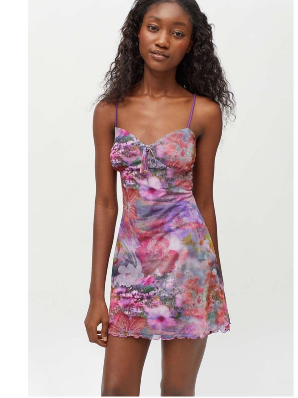 Urban Outfitters Women's Purple Uo Elodie Printed Mesh Mini Dress Size S